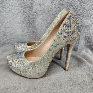 Fabulicious Shoes Womens Size 7 Destiny 06R Silver Rhinestone Platform Heels